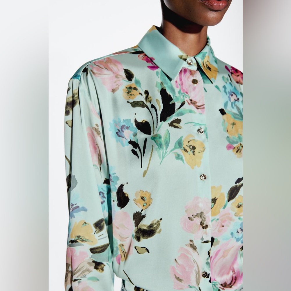 Zara‎ Floral Print Satin Shirt - Picture 15 of 17